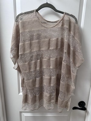 Unbranded Swim Coverup Sheer Nude Color Crochet Stripped Top NWOT