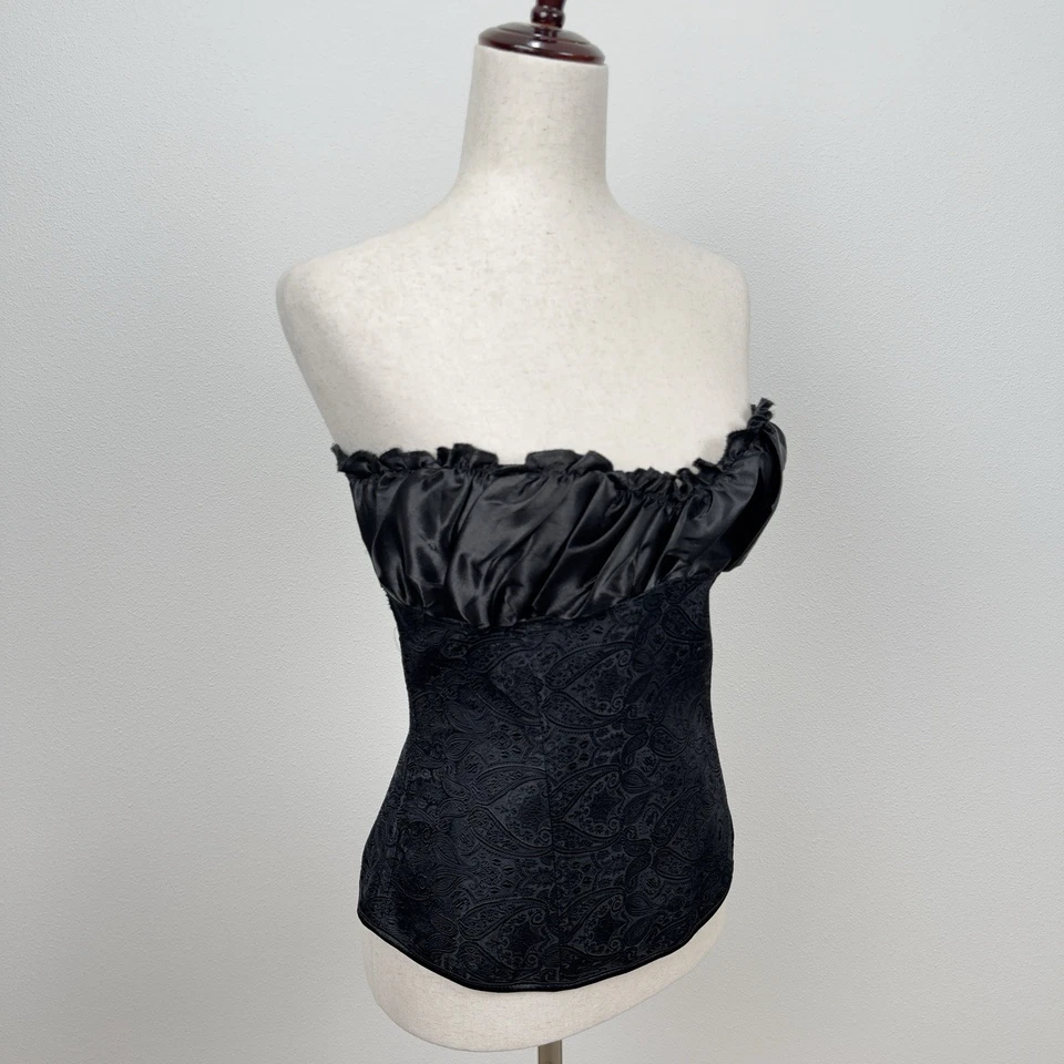 Corsé Lechera Top Mujer 2XL Negro Satén Corsé Corbata Atrás Coqueta Gótico Vampiro Foto 4 de 4