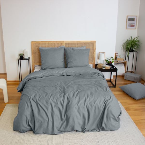 Parure de lit effet flanelle ardoise 220x240 de la collection Cosy pour des nuits d'hiver douces