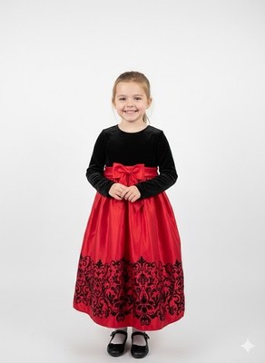 Rare Editions Girls Dress Size 6X Red and Black Velvet Long Sleeveless Party