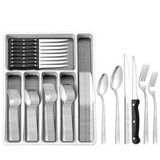 49Pcs Silverware Set with Organizer, Silver Stainless Steel Flatware Set for ...