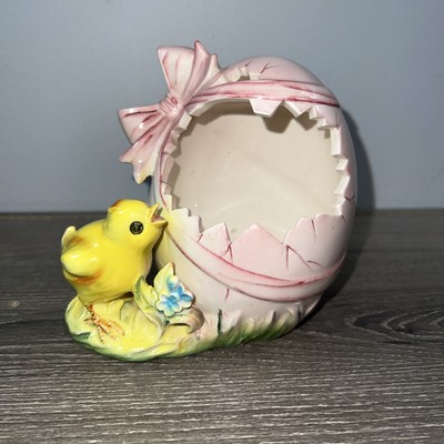 Vintage Pink Easter Japan Chick Hatched Pretty Egg ceramic shelf Display Dish