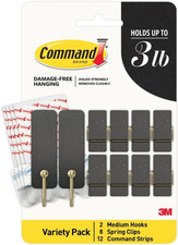 Mixed Hooks Pack, 10 Soot, 12 Strips (2 Medium Hooks, 8 Spring Clips), for Hangi 1.33 per strip
