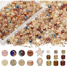 760pcs Mixed Glass Beads for Jewelry Making, 8MM Brown Assorted Round
