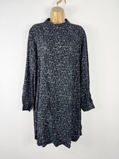 Hush Abstract Faces Print Tunic Dress Black White Viscose Size 14 Long Sleeve