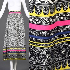 M Vintage 1970s Ethnic Maxi Skirt Hippie Boho Festival Colorful Stripe Barkcloth