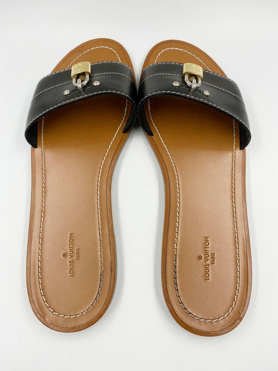 Louis Vuitton Mule low Lock it sandals Brown Black Leather ref