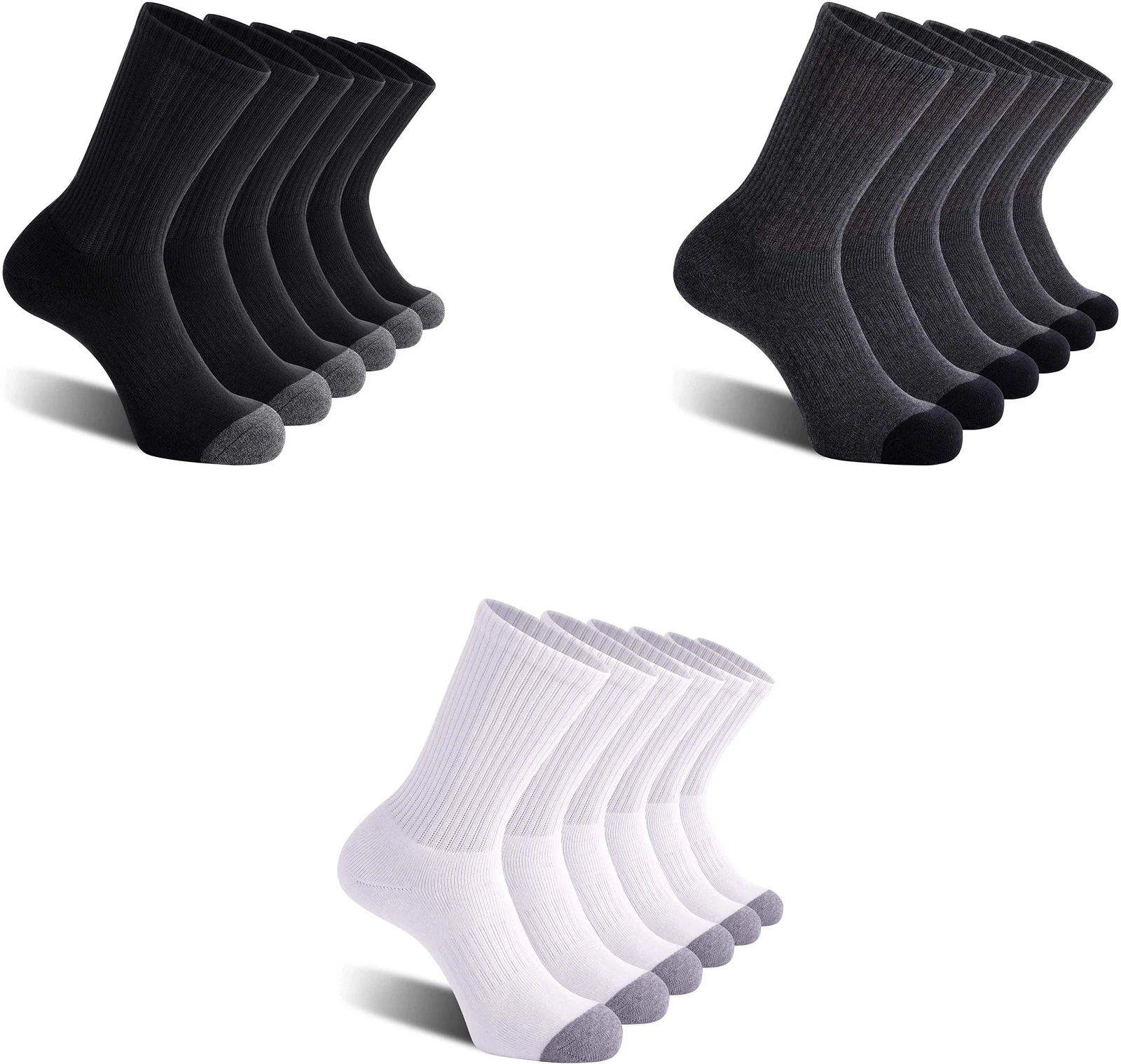 CelerSport Men's Cushioned Athletic Crew Socks (6 Pairs)