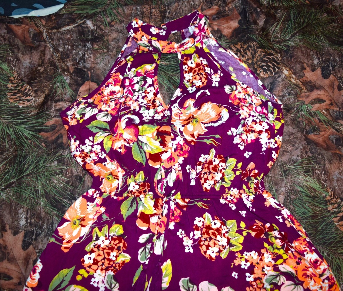 Xhilaration Womens Purple Floral Print Maxi Dress Slit Front Rayon Size M