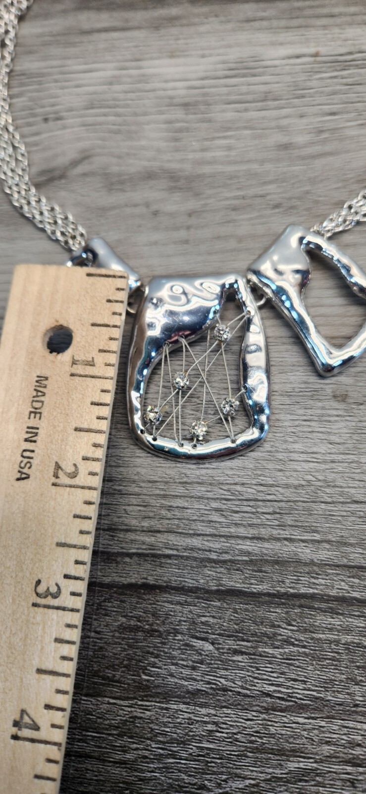 Silvertone Three Rectangular Pendant Adjustable N… - image 3