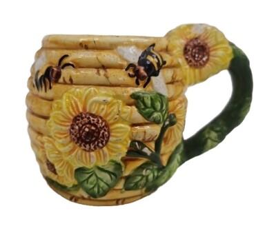Whimsical 3D Bee's With Sunflower Coffee Mug Vintage 3'' X 3'' Country Core Chic 