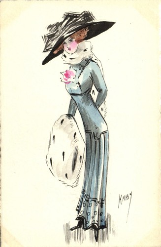 Carte Postale Vintage Glamour Lady - Signée Par L'artiste Helli - Originale