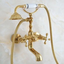 Gold Color Brass Wall Mounted Clawfoot Bath Tub Faucet w/ Handheld Shower Zna845