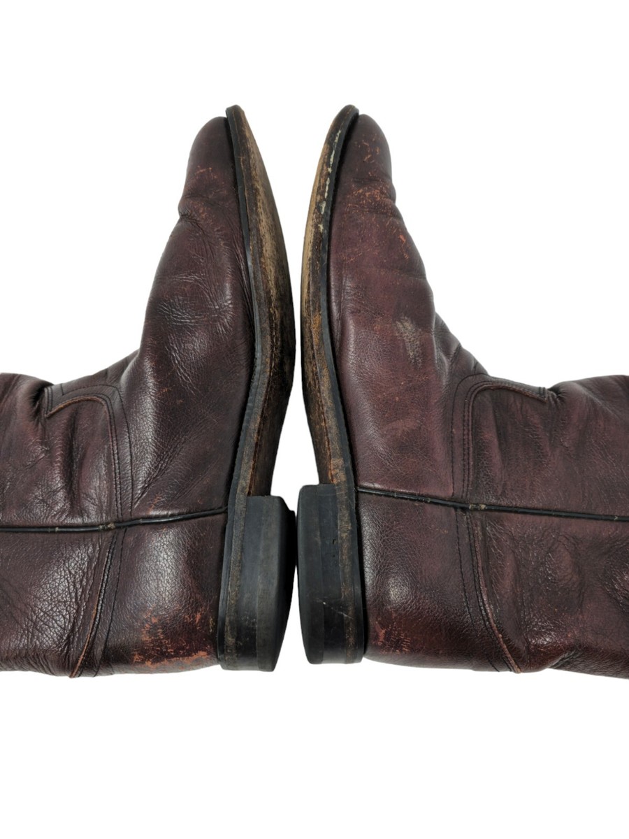 Bottes Western Cowboy Justin – Homme 9 EE – Cuir Cerise Rouge – Vintage Mexique