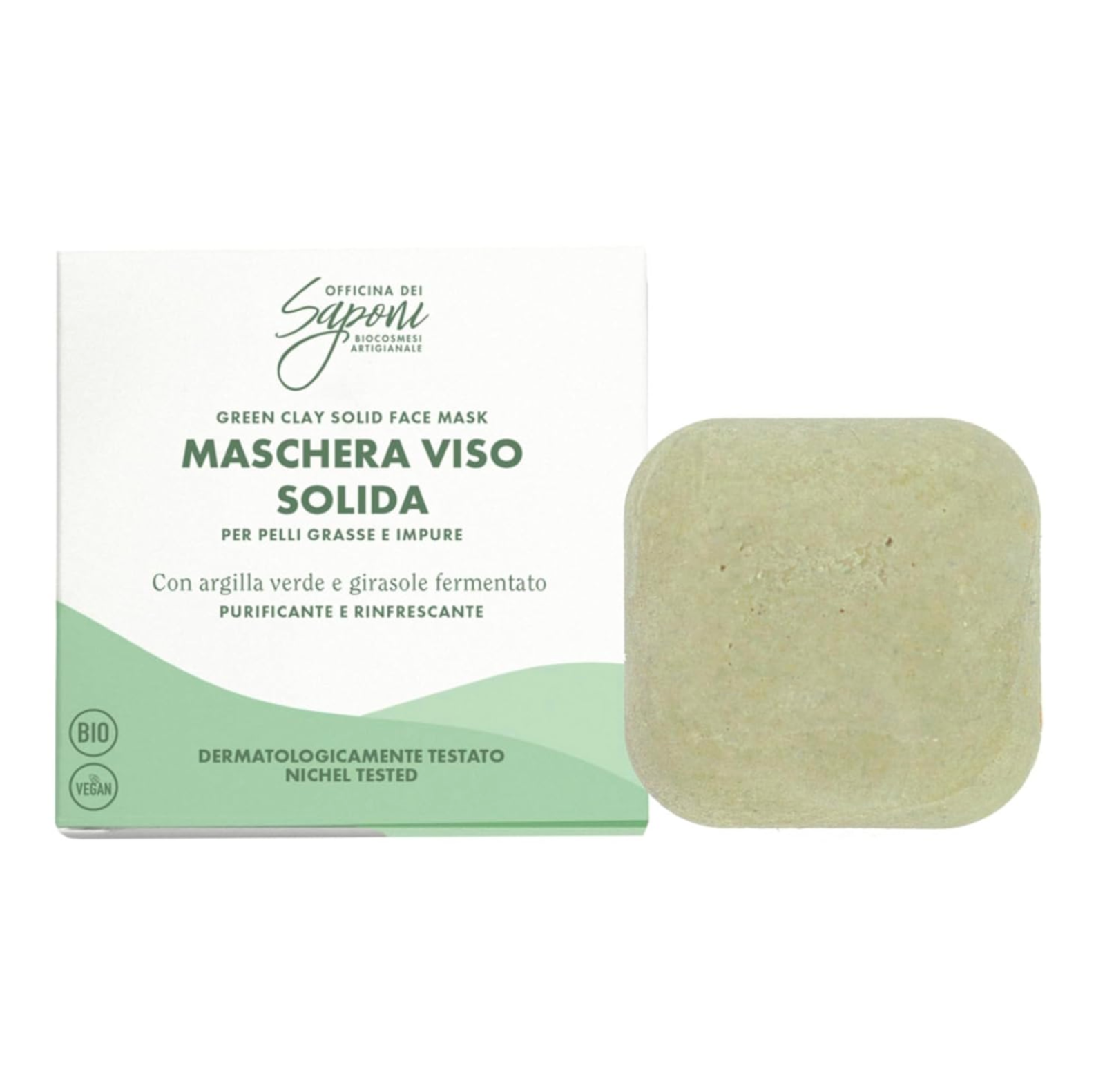 Officina dei Saponi Maschera Viso Solida Argilla Verde Purificante Rinfrescante