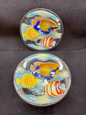 ARTIST PEGGY KARR SIGNED FUSED ART GLASS TROPICAL FISH DESIGN