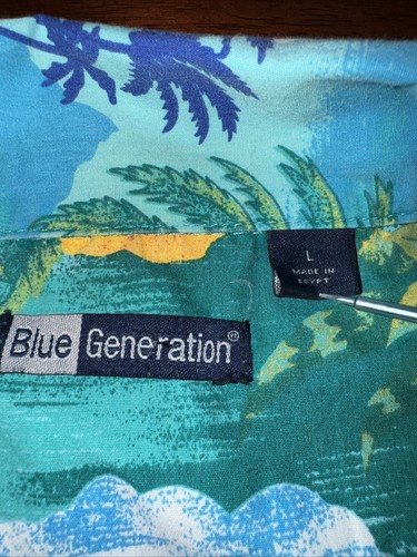 Blue Generation Shirt Men's Size L Button-Front Hawaiian Beachcomber Boats - Picture 3 of 4
