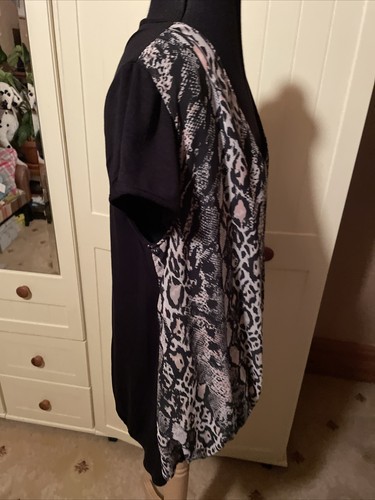 GEORGE Preloved Black Animal Print Chiffon Cap Sleeve Layered Top UK Size 16 - Picture 7 of 9