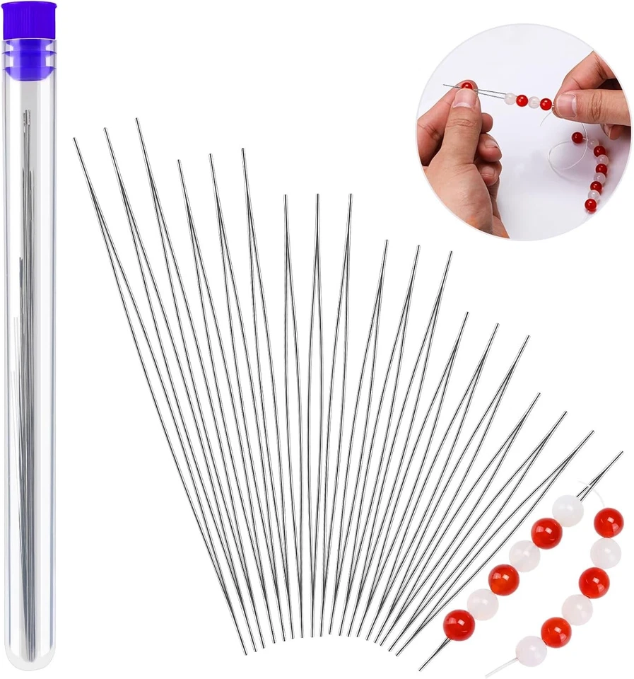 Juego de 18 agujas de rebordear, 6 tamaños agujas de cuentas de semillas de ojo grande para hacer joyas Foto 2 de 4