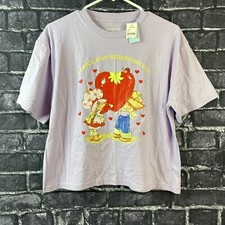 Strawberry Shortcake Women's Medium Cropped Tee Shirt Love You Berry Much Hearts