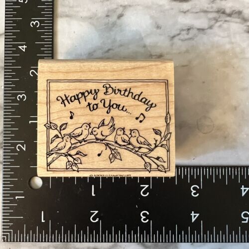 Rubber Stamp Birds On A  Branch Sing Happy Birthday To you 1999 Chirping Notes - Afbeelding 1 van 2