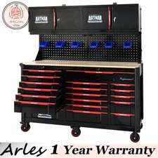 Mobile Repair Tool Cart w/ 19 Drawers & Wall-mounted 2-door Cabinet w/ Tool Rack