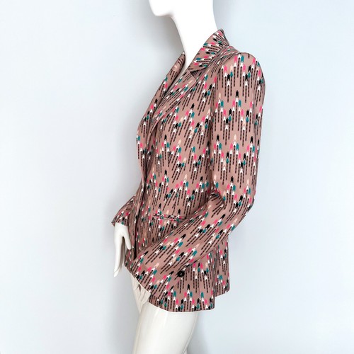 $650 NUEVO CON ETIQUETAS | Chaqueta Blazer de Buceo Marc Cain N1 US4 Taupe Elastizado Estampado Gráfico - Imagen 4 de 17