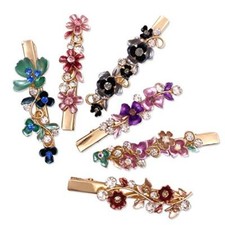 6PCS Colorful Vintage Flower Design Metal Alligator Hair Clips Alligator Type