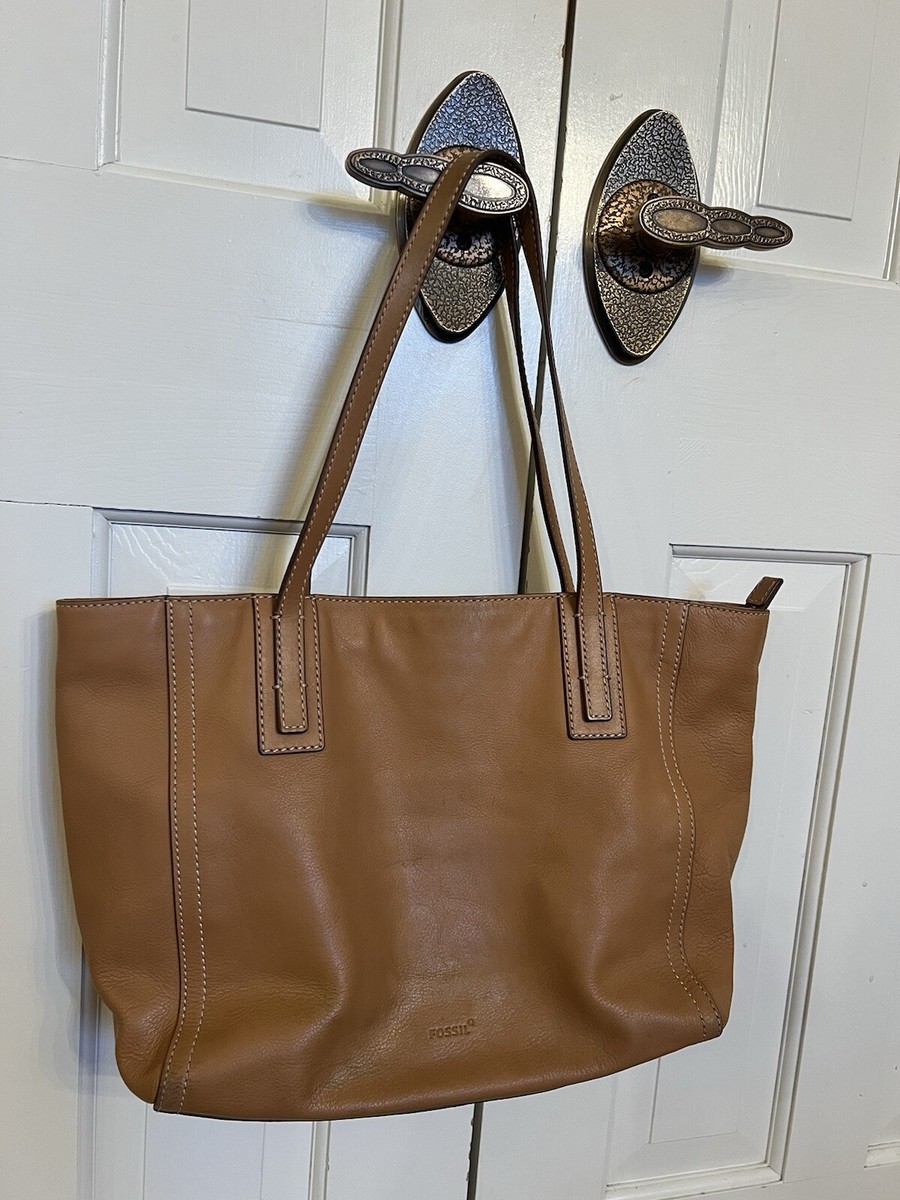 FOSSIL WOMEN'S EMMA TAN LEATHER TOTE SHOULDER BAG 17” - Main Image