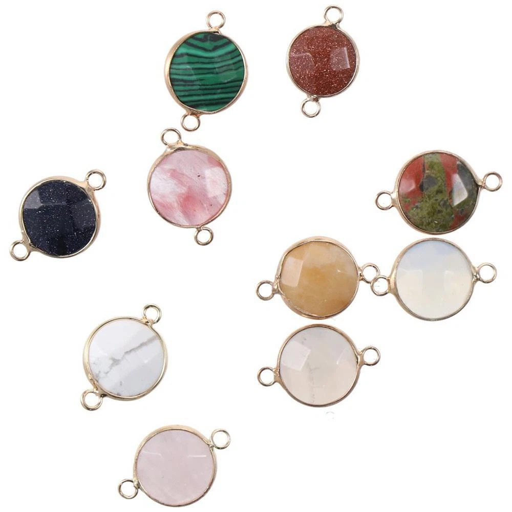 Quartz Natural Stone Pendant Faceted Round Links DIY Jewelry Making