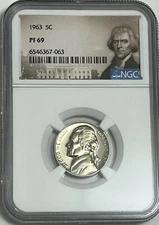 1963 NGC PF69 Proof Thomas Jefferson Nickel 5C Portrait Label