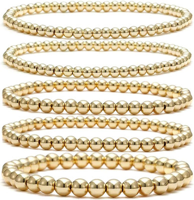 Beaded Bracelet for Women Stack 14 K Real Gold Ball Beads Bracelet Elastic Strin