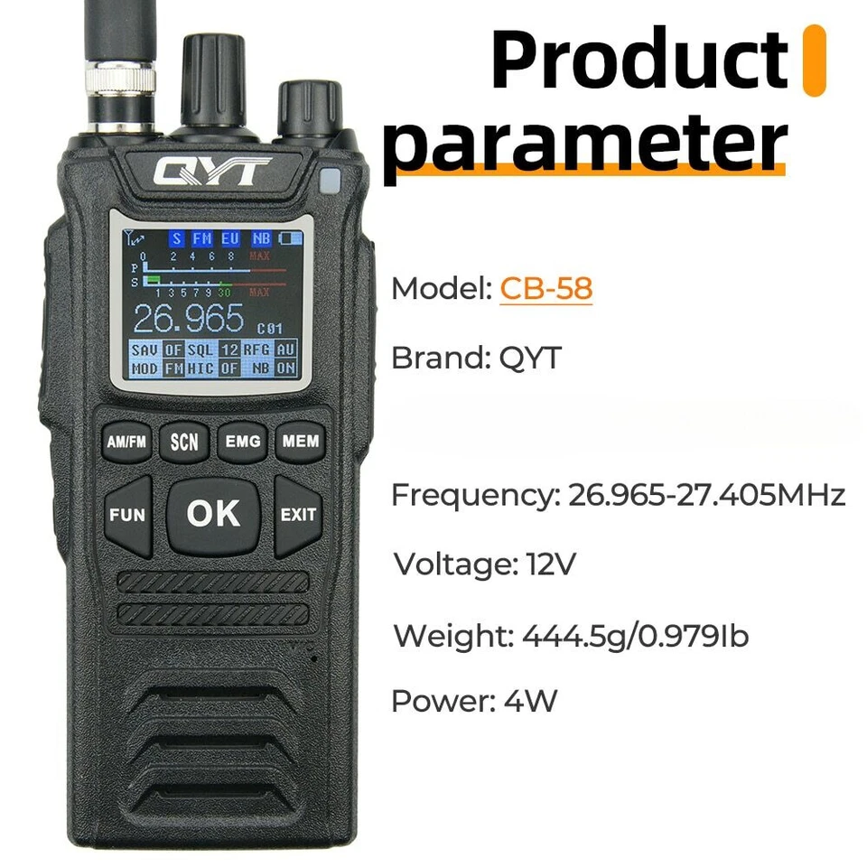QYT AM/FM 27MHz CB-58 Radio Standard Handheld 40 Channel AM/FM CB Radio - Image 2 of 4