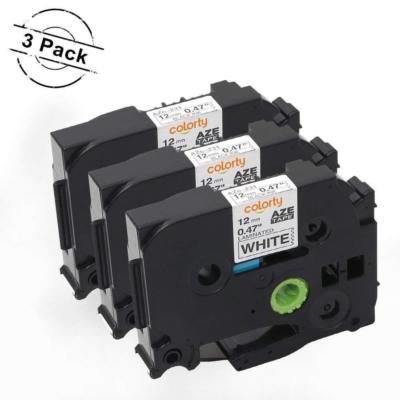 3-Pack AZe-231 Compatible Brother 12mm P-Touch Label Tape - Black On White