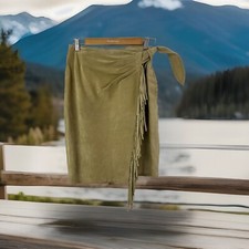 VTG Scully Women's Fringe Suede Beige Leather Skirt Size 12 Western