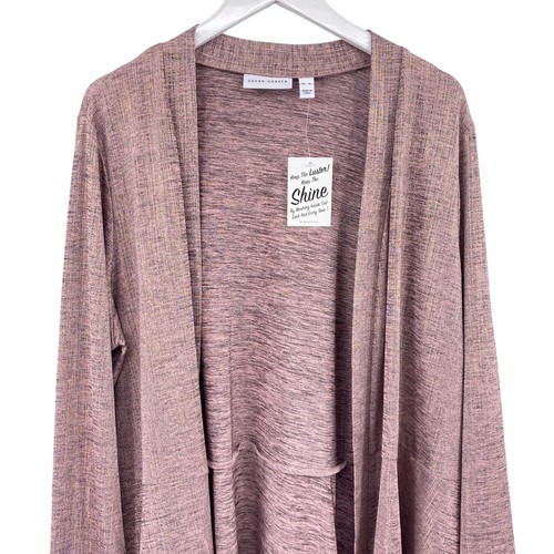 Susan Graver metallic pink shine cardigan size XL NEW luster shimmer pockets - Picture 2 of 7