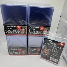 Ultra Pro 3X4 75pt Point Toploaders 4 Packs of 25 and 100 Thick Sleeves