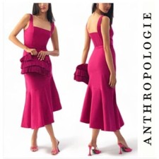 Anthropologie Ariana Square-Neck Asymmetrical Ruffle Hem Dress Petite Small