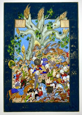 Miniature Painting Persian Art Work Silk Paper Handmade Sultan fight 10.8x7.4''