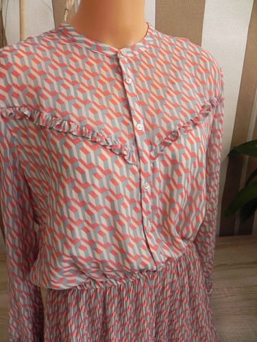 Pepe Jeans * super hübsches Blusen Kleid Plissee mit Rüschenbordüre * Gr. 40 / L - Bild 3 von 9