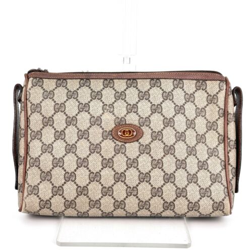 【RANK B】Vintage Gucci Clutch Bag Pouch PVC Leather Authentic