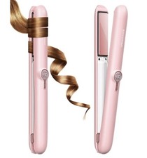 Cordless Hair Straightener, Portable Ceramic Hair Straightener and Curler Pink