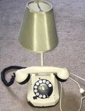 Vintage Monophone Rotary Telephone Lamp Cream White Green Shade Automatic Electr