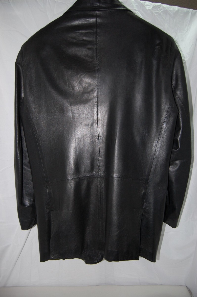 XL 🔥 GIANNI VERSACE MEN Black Tall TRENCH Leather Coat Jacket