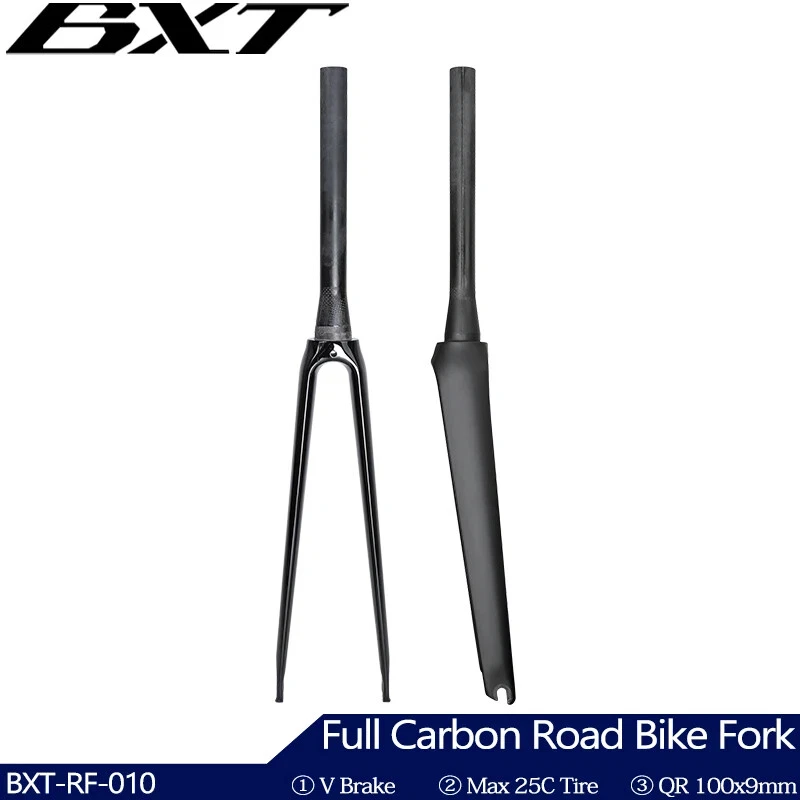 Carbon Road Track Bike Forks V Brake 700C Tapered Tube 39.8mm Front Fork 100x9mm - Image 2 of 4