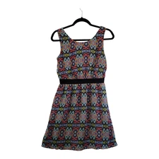 Xhilaration Dress Women's Size Medium V-Neck Sleeveless Blues Pinks Geometric