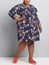 LANE BRYANT WOMEN NAVY SOPHIA FLORAL PRINTED FAUX WRAP FIT&FLARE DRESS Sz 34/36