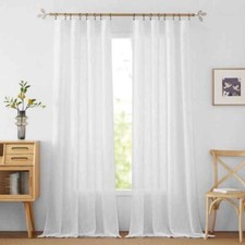 Semi-Sheer White Curtain Panels Rod Pocket Linen Blend Two Panels 52"x95"