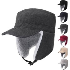 Men's Fleece Warm Winter Hats with Visor Windproof Earflap Skull Cap