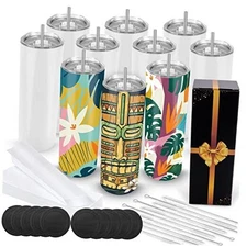  Sublimation Tumblers Blanks 20 oz 10 Pack Skinny Straight White 10 Pack